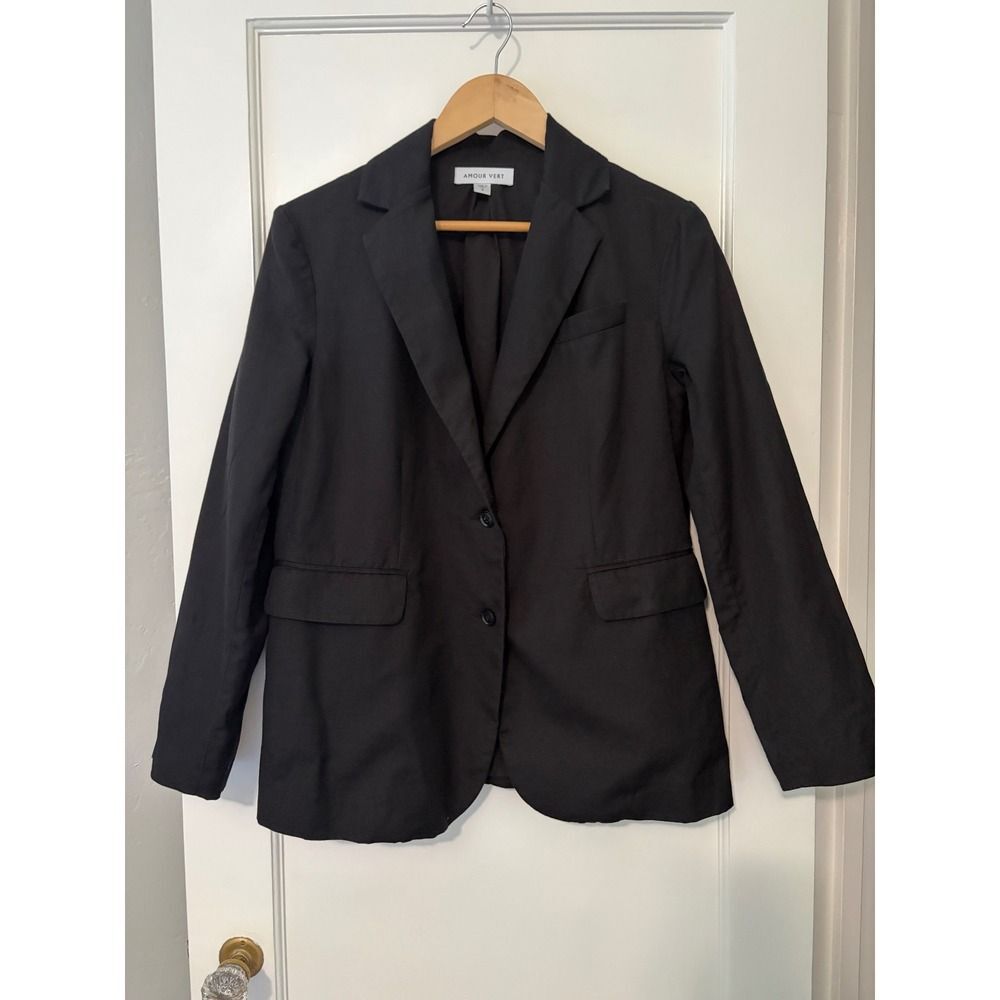 Amour Vert Black Oversized Linen Organic Cotton Blazer Style 10527 Womens Small